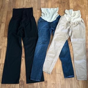 Maternity Pants Trio - Black, Blue, Tan